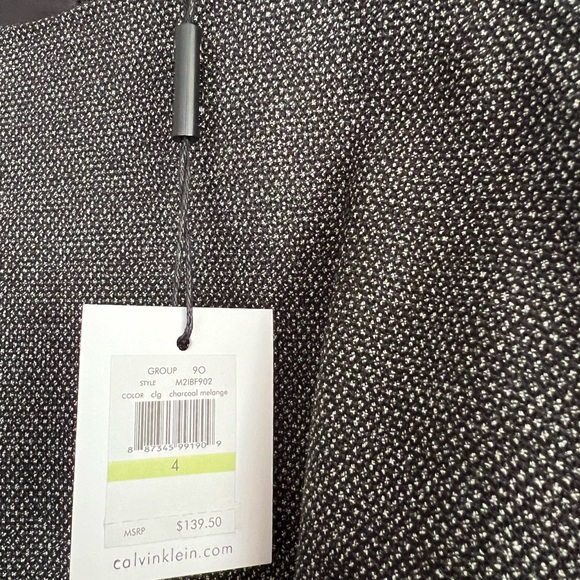 CALVIN KLEIN black tweed sheath dress with faux leather insets -4-NWT! - Picture 4 of 9